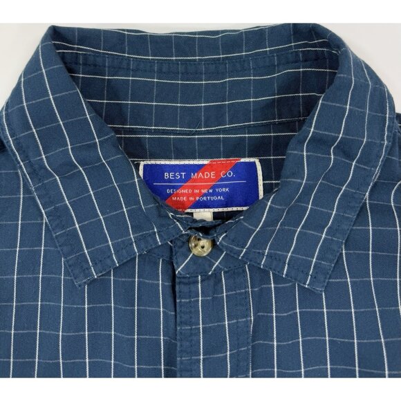 Best Made Co Mens Shirt Long Sleeve Size Medium Plaid Blue Cotton Elbow Patches - Picture 3 of 12